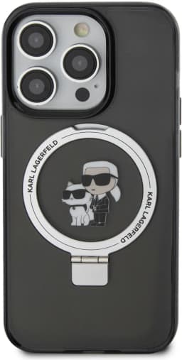 Karl Lagerfeld Magsafe Ringstand Case with Karl &amp; Choupette Heads for iPhone 15 Pro Max - Black