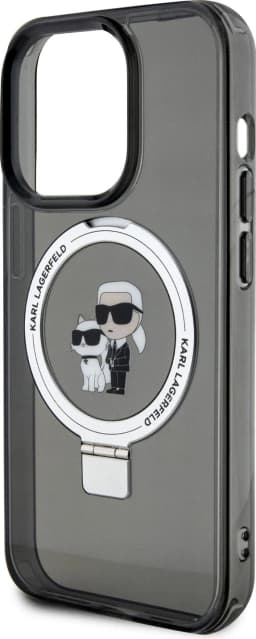 Karl Lagerfeld Magsafe Ringstand Case with Karl &amp; Choupette Heads for iPhone 15 Pro Max - Black