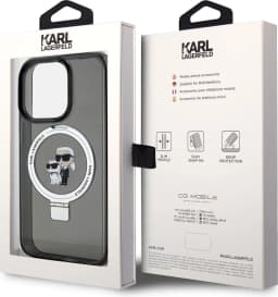 Karl Lagerfeld Magsafe Ringstand Case with Karl &amp; Choupette Heads for iPhone 15 Pro Max - Black