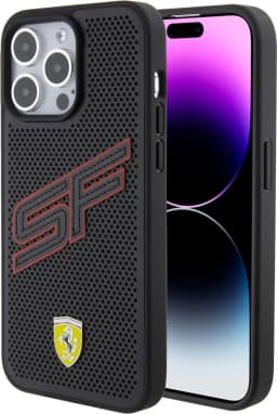 Ferrari PU Leather Case with Big SF Perforated Design for iPhone 15 Pro Max - Black