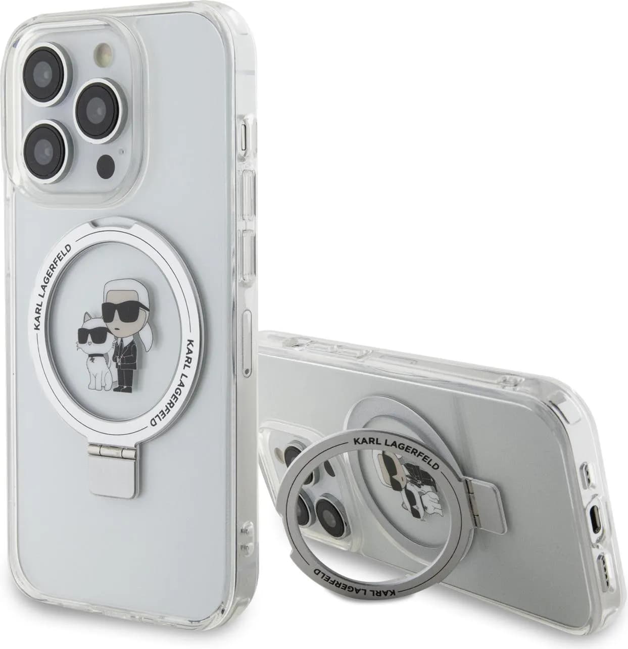 Karl Lagerfeld Magsafe Ringstand Case with Karl &amp; Choupette Heads for iPhone 15