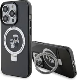 Karl Lagerfeld Magsafe Ringstand Case with Karl & Choupette Heads for iPhone 15 Pro Max - Black