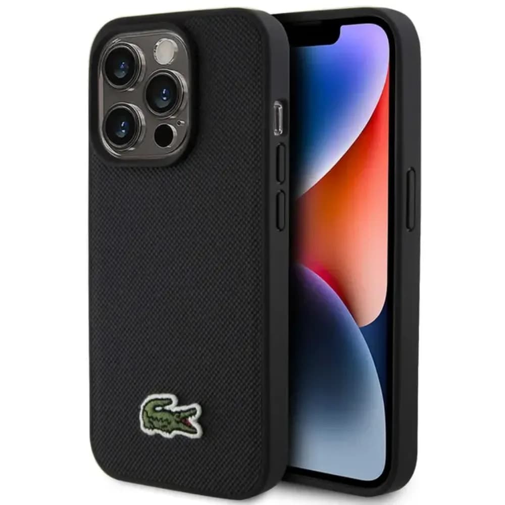 Lacoste Magsafe Iconic Petit Pique Hülle für Apple iPhone 15 Pro - Schwarz