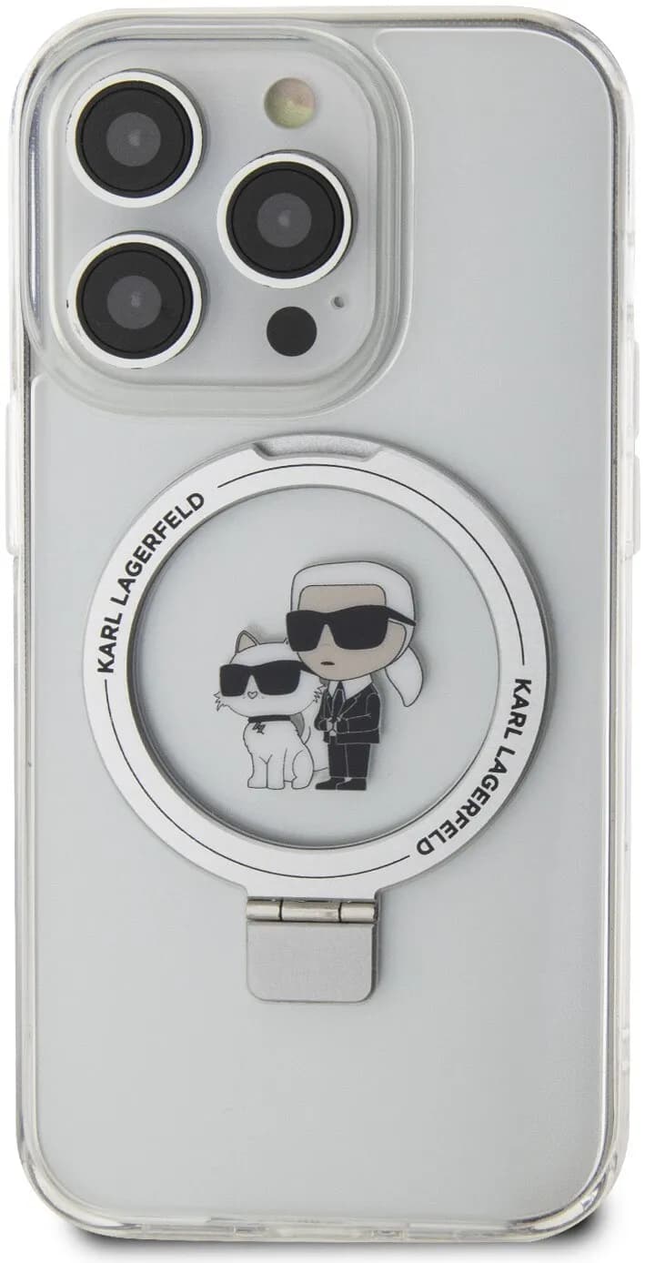 Karl Lagerfeld Magsafe Ringstand Case with Karl &amp; Choupette Heads for iPhone 15