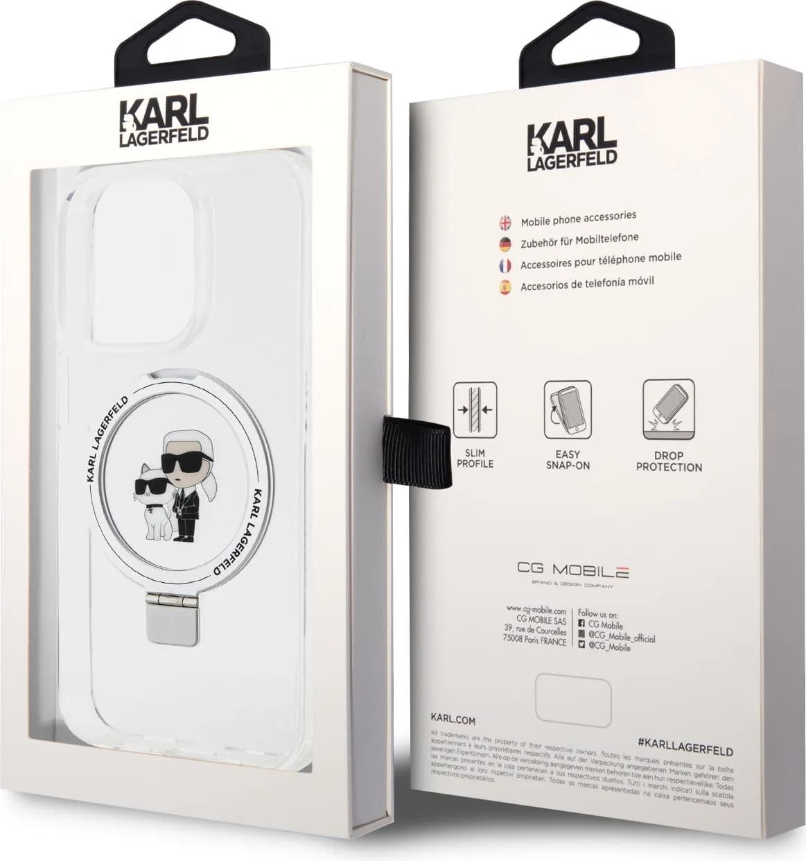 Karl Lagerfeld Magsafe Ringstand Case with Karl &amp; Choupette Heads for iPhone 15