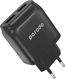 Porodo Dual USB Wall Charger 2.4A with Improved Version PVC Micro USB Cable 1.2m EU - Black