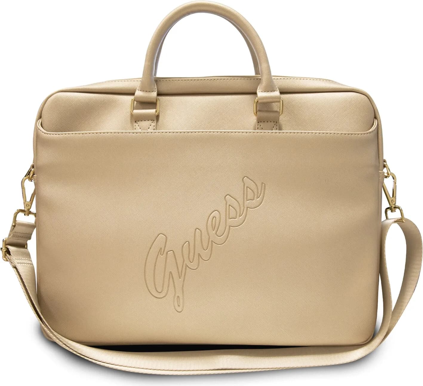 Guess PU Saffiano Script Computer Bag 15 - Gold