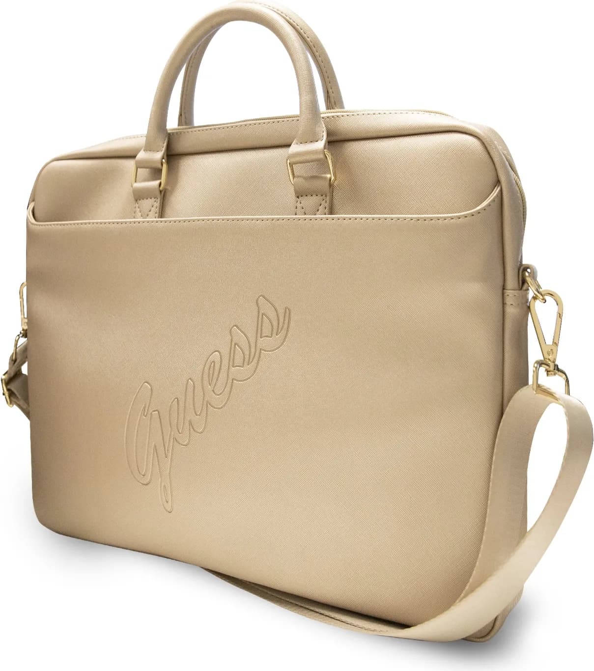 Guess PU Saffiano Script Computer Bag 15 - Gold