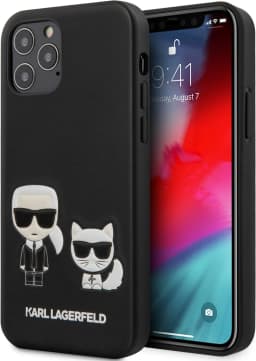 Karl Lagerfeld PC/TPU PU Leather Case Karl and Choupette Bodies Embossed for Apple iPhone 12 Pro - Black