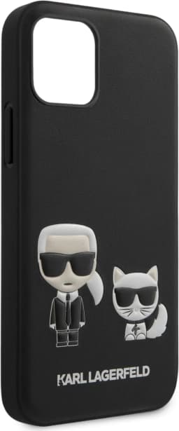 Karl Lagerfeld PC/TPU PU Leather Case Karl and Choupette Bodies Embossed for Apple iPhone 12 Pro - Black