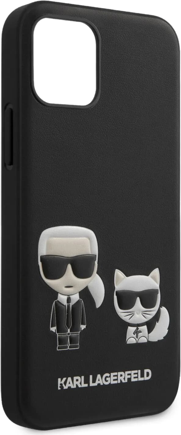 Karl Lagerfeld PC/TPU PU Leather Case Karl and Choupette Bodies Embossed for Apple iPhone 12 Pro - Black
