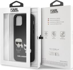 Karl Lagerfeld PC/TPU PU Leather Case Karl and Choupette Bodies Embossed for Apple iPhone 12 Pro - Black