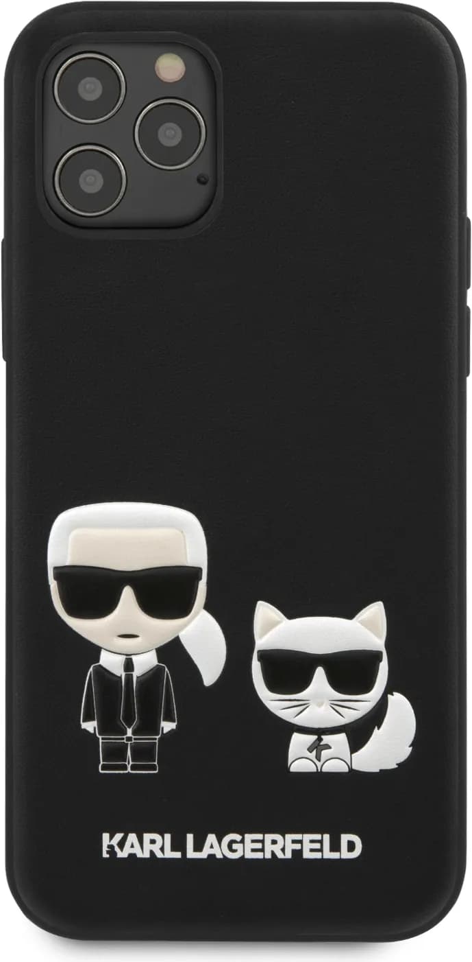 Karl Lagerfeld PC/TPU PU Leather Case Karl and Choupette Bodies Embossed for Apple iPhone 12 Pro - Black