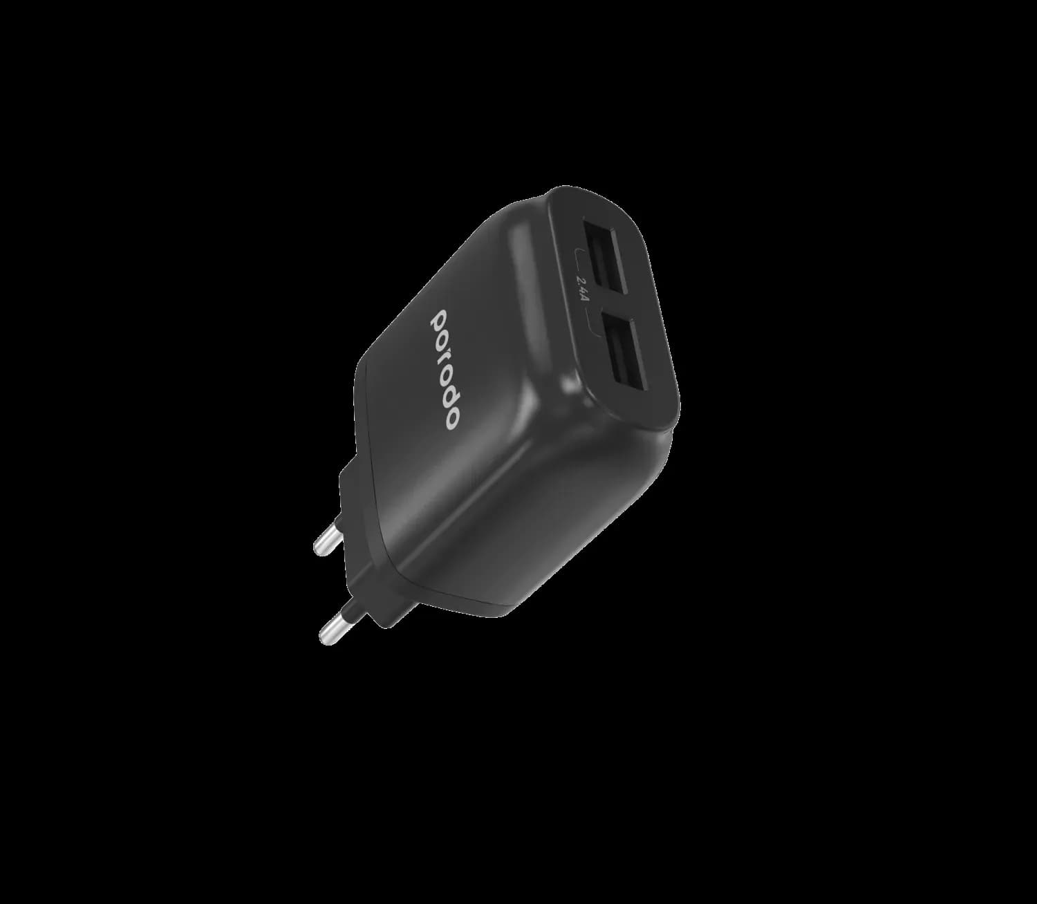 Porodo Dual USB Wall Charger 2.4A with Improved Version PVC Micro USB Cable 1.2m EU - Black