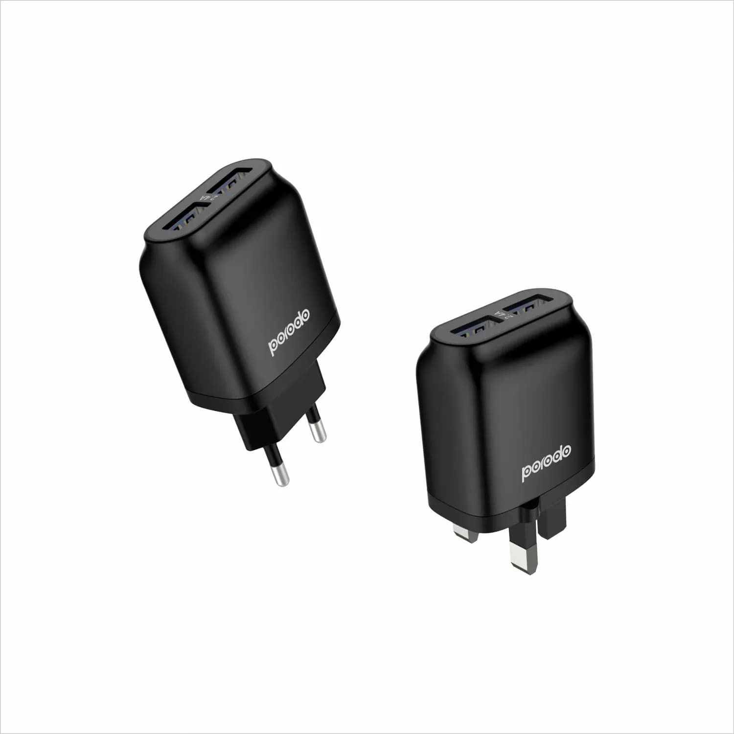 Porodo Dual USB Wall Charger 2.4A with Improved Version PVC Type-C Cable 1.2m EU - Black