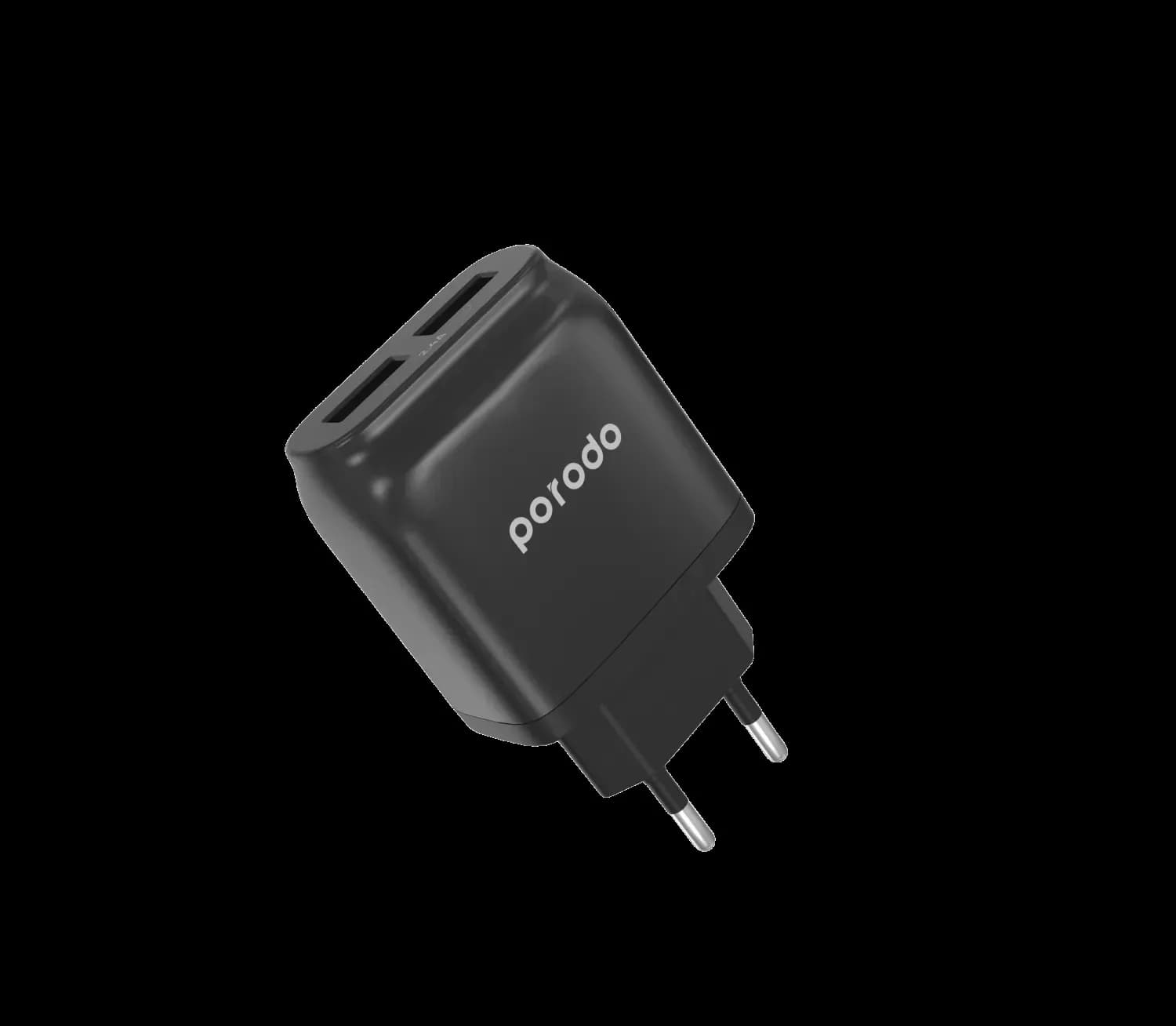 Porodo Dual USB Wall Charger 2.4A with Improved Version PVC Type-C Cable 1.2m EU - Black