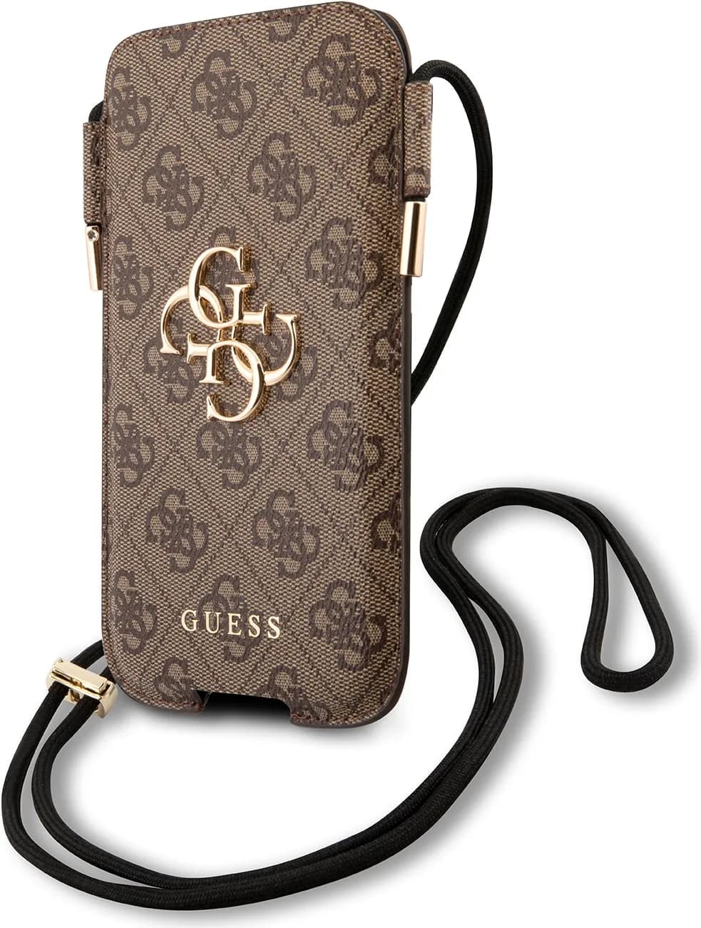 Guess 4G Script Pouch Case with Cord for iPhone 13 / 13 Pro ( 6.1 ) - Brown