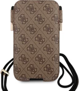 Guess 4G Script Pouch Case with Cord for iPhone 13 / 13 Pro ( 6.1 ) - Brown