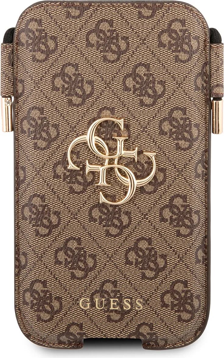 Guess 4G Script Pouch Case with Cord for iPhone 13 / 13 Pro ( 6.1 ) - Brown