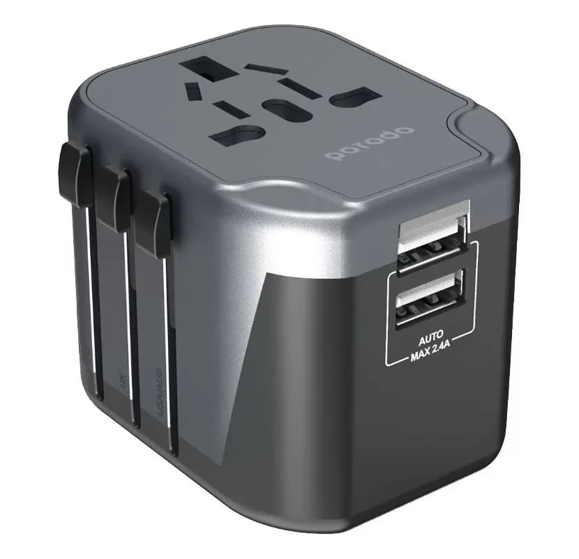 Porodo Dual USB Port Universal Travel Adapter 2.4A - Black