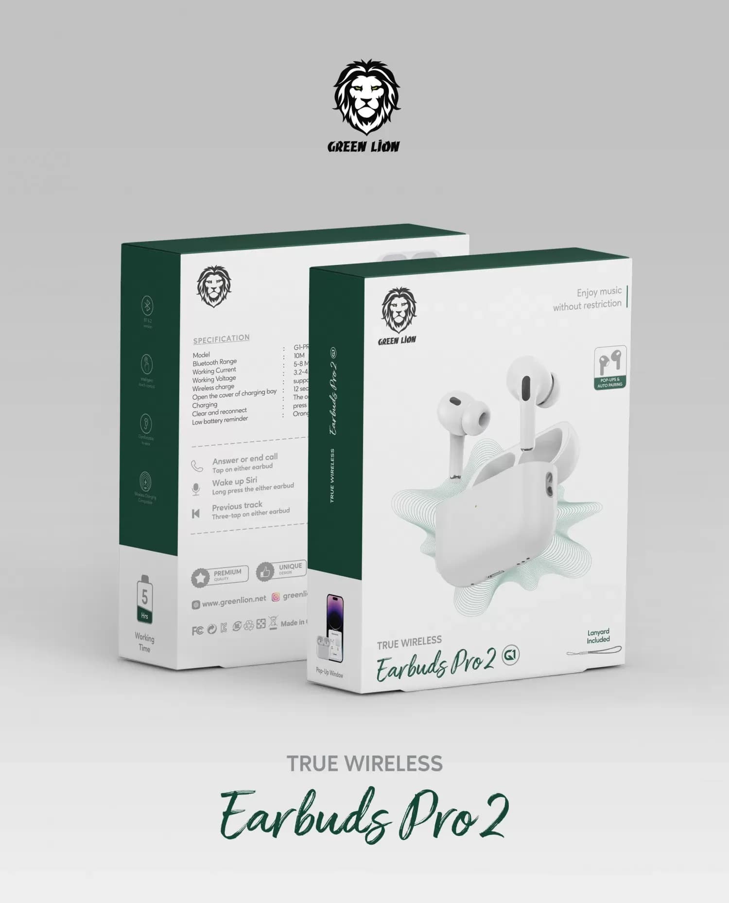 Green Lion True Wireless Earbuds Pro 2 - White