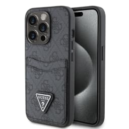 Guess PU Leather Case with Double Card Slot 4G Double Triangle Logo for iPhone 15