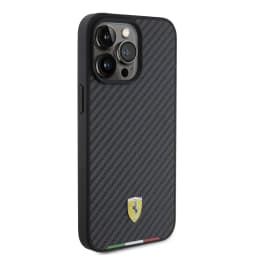 Ferrari PU Leather Case with Italy Flag Line for iPhone 15 Pro - Carbon