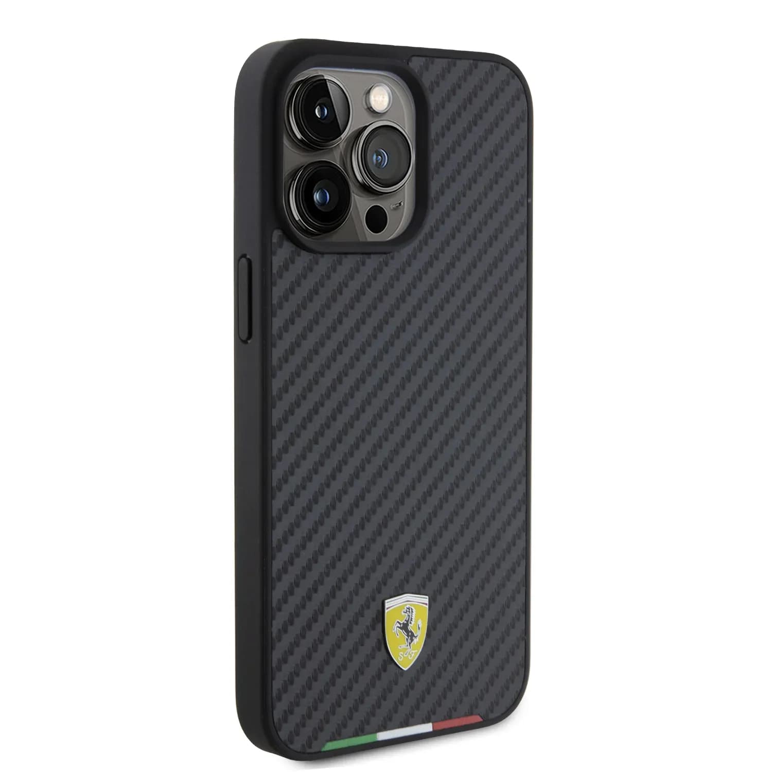 Ferrari PU Leather Case with Italy Flag Line for iPhone 15 Pro - Carbon
