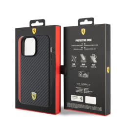 Ferrari PU Leather Case with Italy Flag Line for iPhone 15 Pro - Carbon