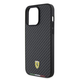 Ferrari PU Leather Case with Italy Flag Line for iPhone 15 Pro - Carbon