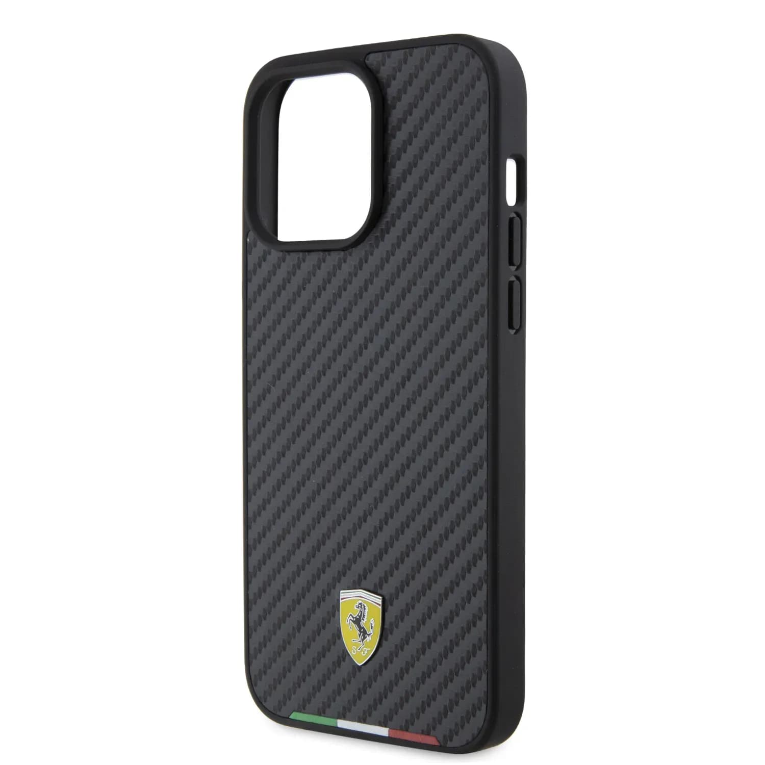 Ferrari PU Leather Case with Italy Flag Line for iPhone 15 Pro - Carbon