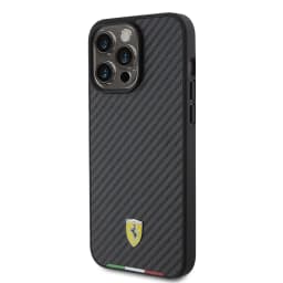 Ferrari PU Leather Case with Italy Flag Line for iPhone 15 Pro - Carbon