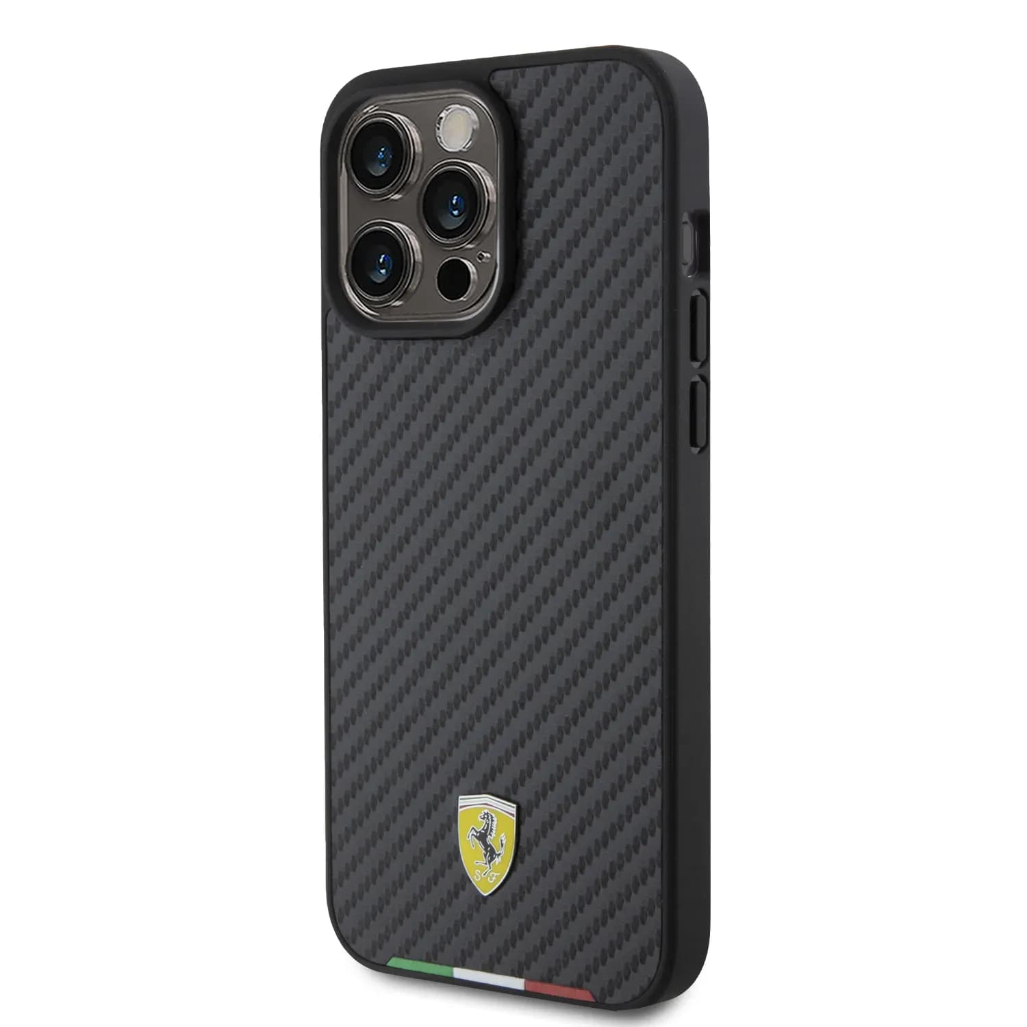 Ferrari PU Leather Case with Italy Flag Line for iPhone 15 Pro - Carbon