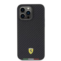 Ferrari PU Leather Case with Italy Flag Line for iPhone 15 Pro - Carbon