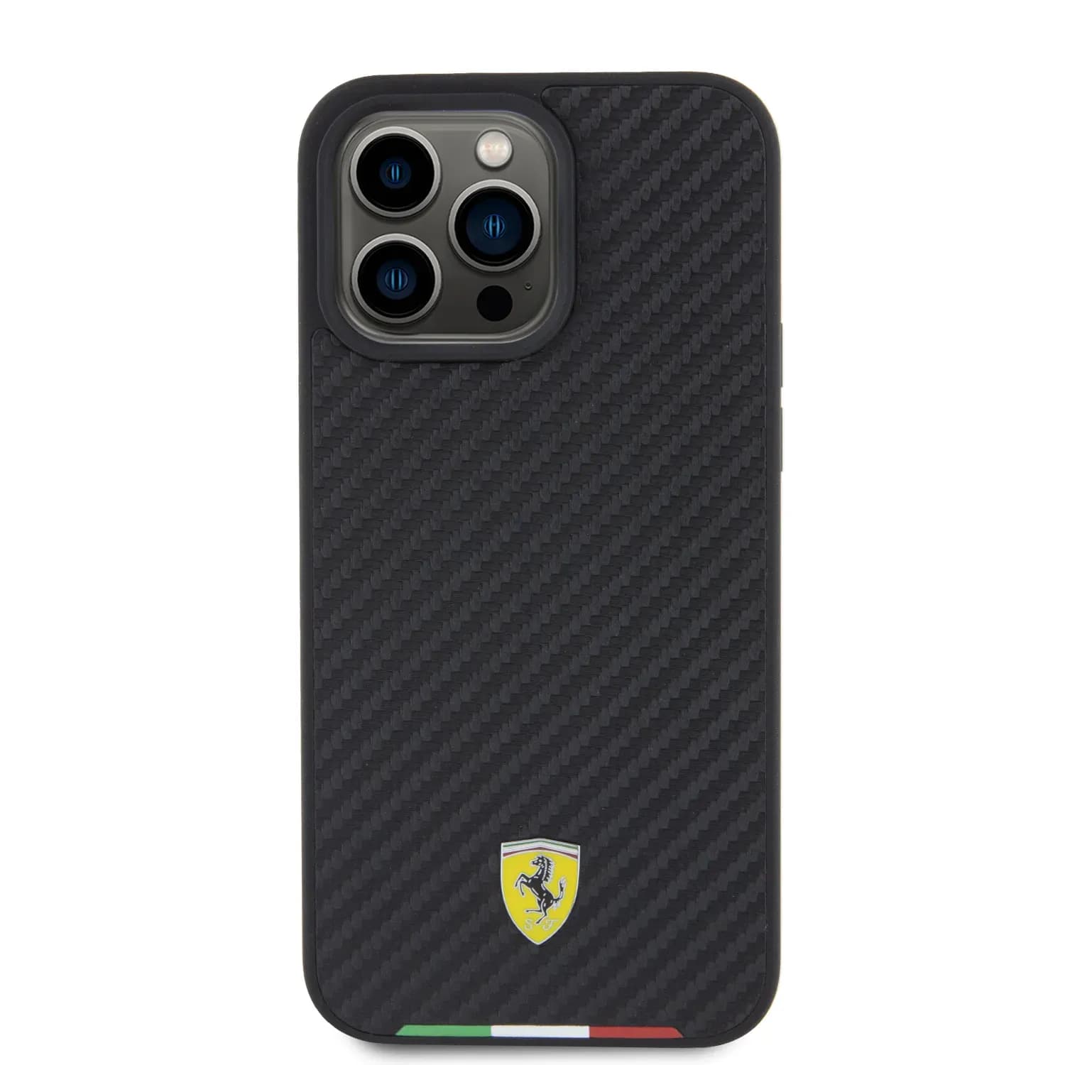 Ferrari PU Leather Case with Italy Flag Line for iPhone 15 Pro - Carbon