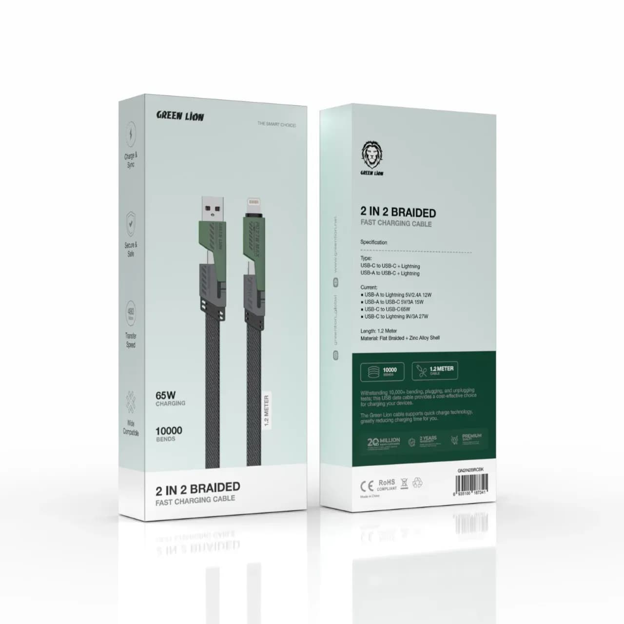 Green Lion 2 in 2 Braided Fast Charging Cable