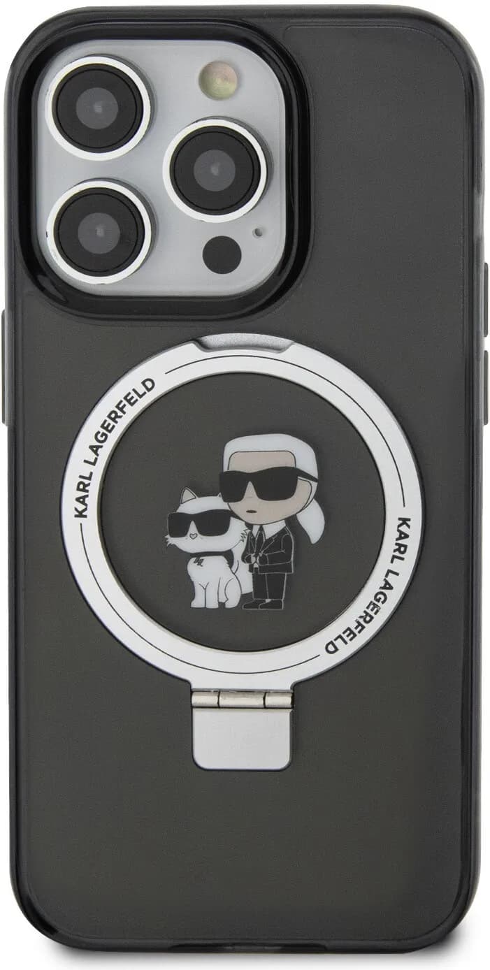 Karl Lagerfeld Magsafe Ringstand Case with Karl & Choupette Heads for iPhone 15 Pro Max - Black