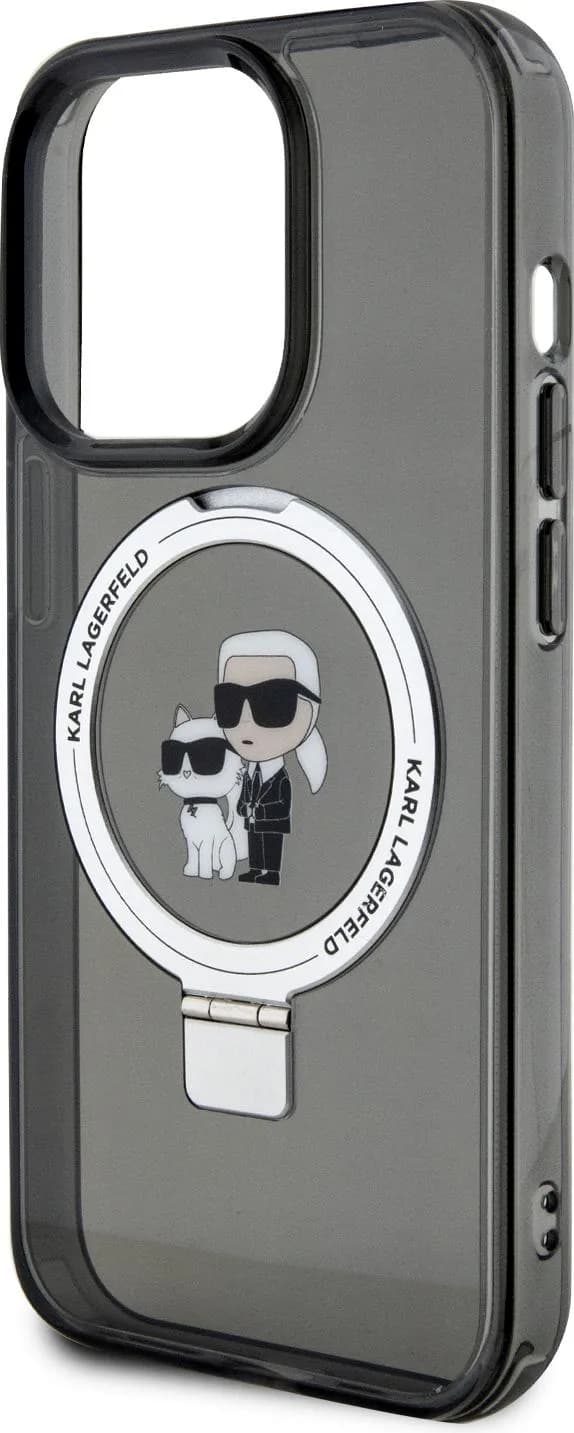 Karl Lagerfeld Magsafe Ringstand Case with Karl & Choupette Heads for iPhone 15 Pro Max - Black