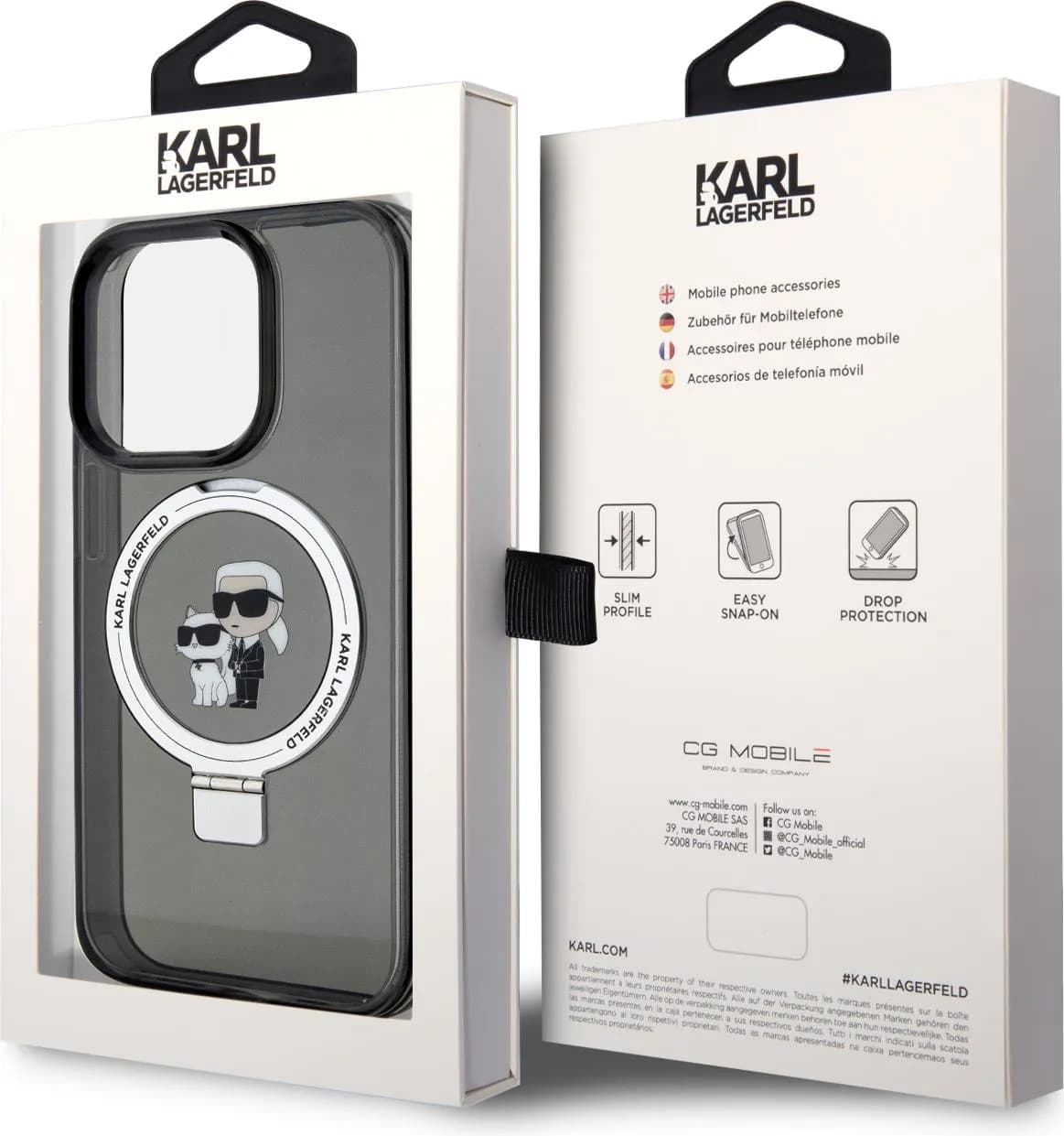 Karl Lagerfeld Magsafe Ringstand Case with Karl & Choupette Heads for iPhone 15 Pro Max - Black