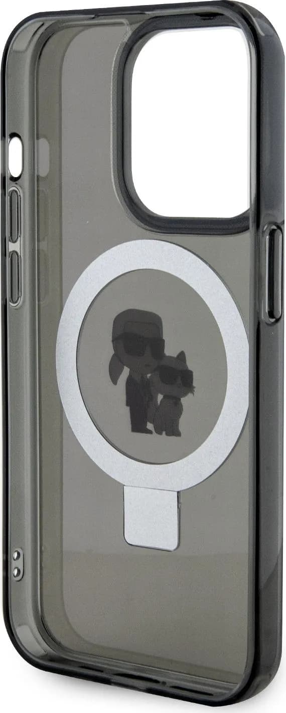 Karl Lagerfeld Magsafe Ringstand Case with Karl & Choupette Heads for iPhone 15 Pro Max - Black
