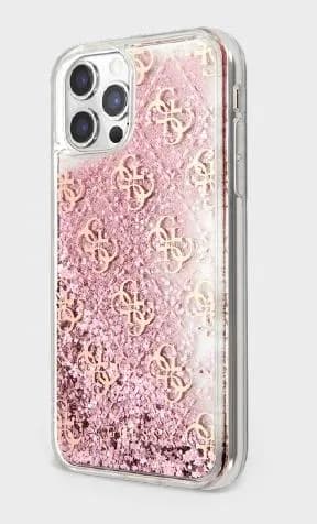 Guess Liquid Glitter 4G Pattern Case for iPhone 12 Pro Max - Pink Gold