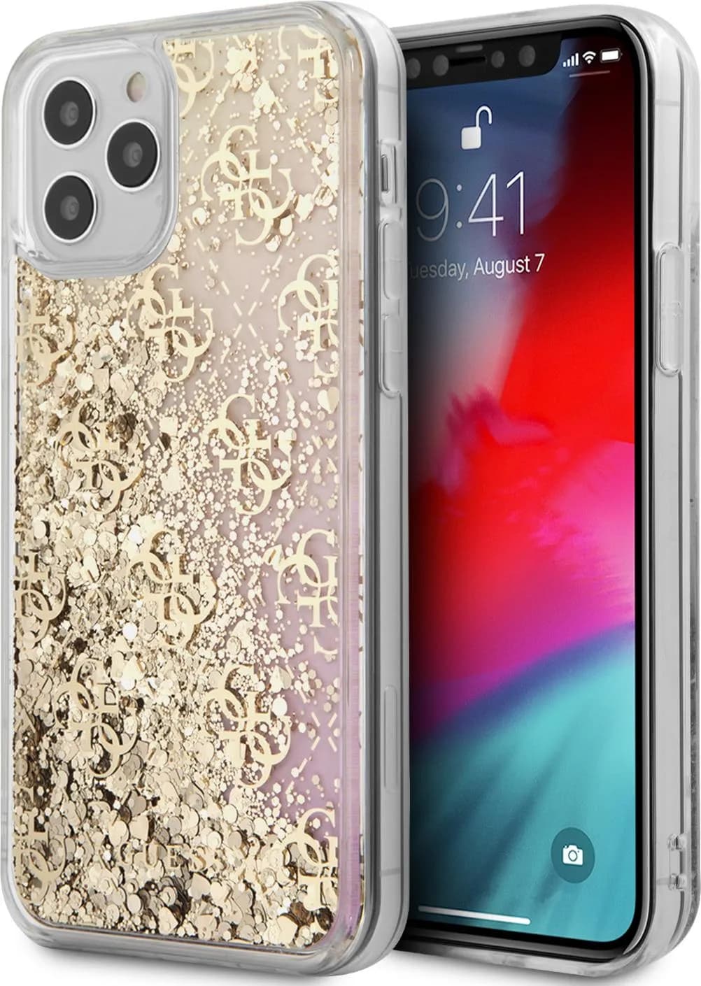 Guess Liquid Glitter 4G Pattern Gadient Background for iPhone 12 Pro - Gold