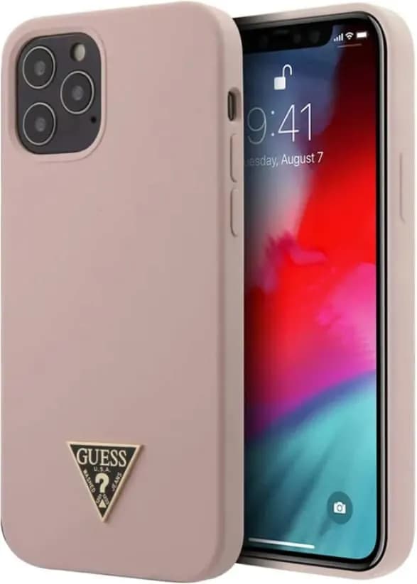 Guess Liquid SIlicone Case w/ Metal Logo for iPhone 12 Pro Max - Pink
