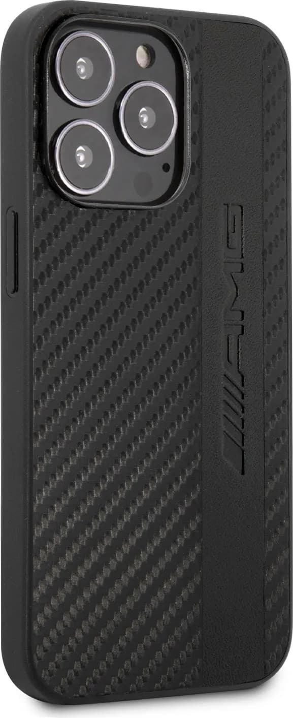 AMG PC/TPU Case With PU Carbon Effect Gray Leather Stripe And Hot Stamped Logo For iPhone 13 Pro (6.1") - Black