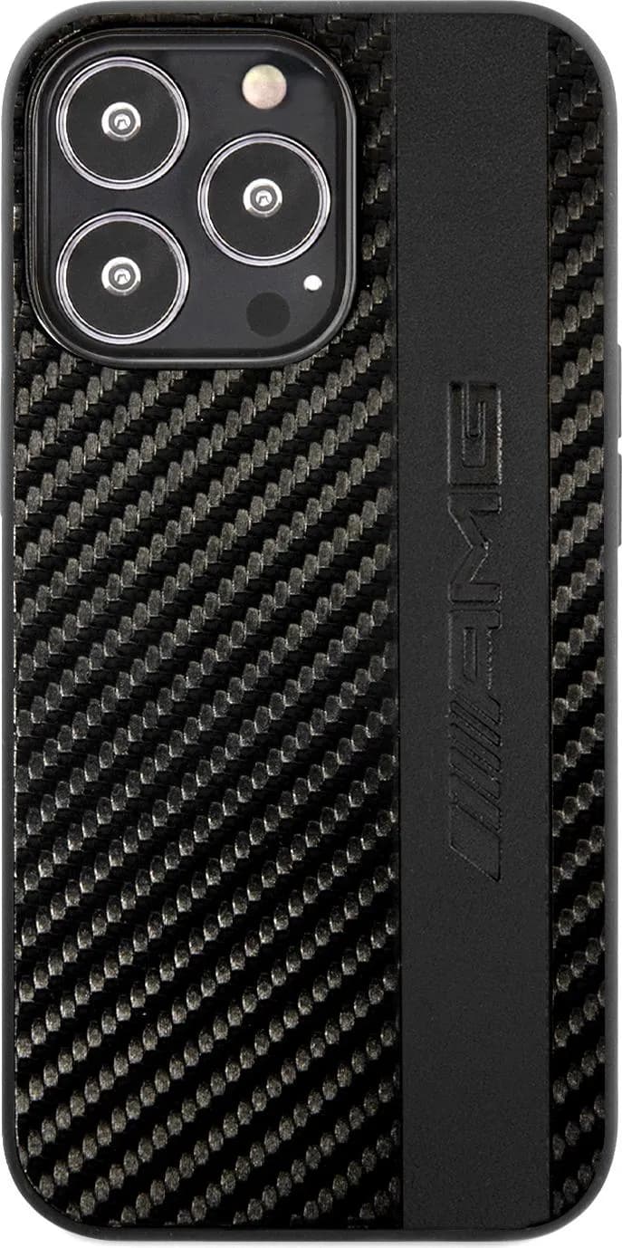 AMG PC/TPU Case With PU Carbon Effect Gray Leather Stripe And Hot Stamped Logo For iPhone 13 Pro (6.1") - Black