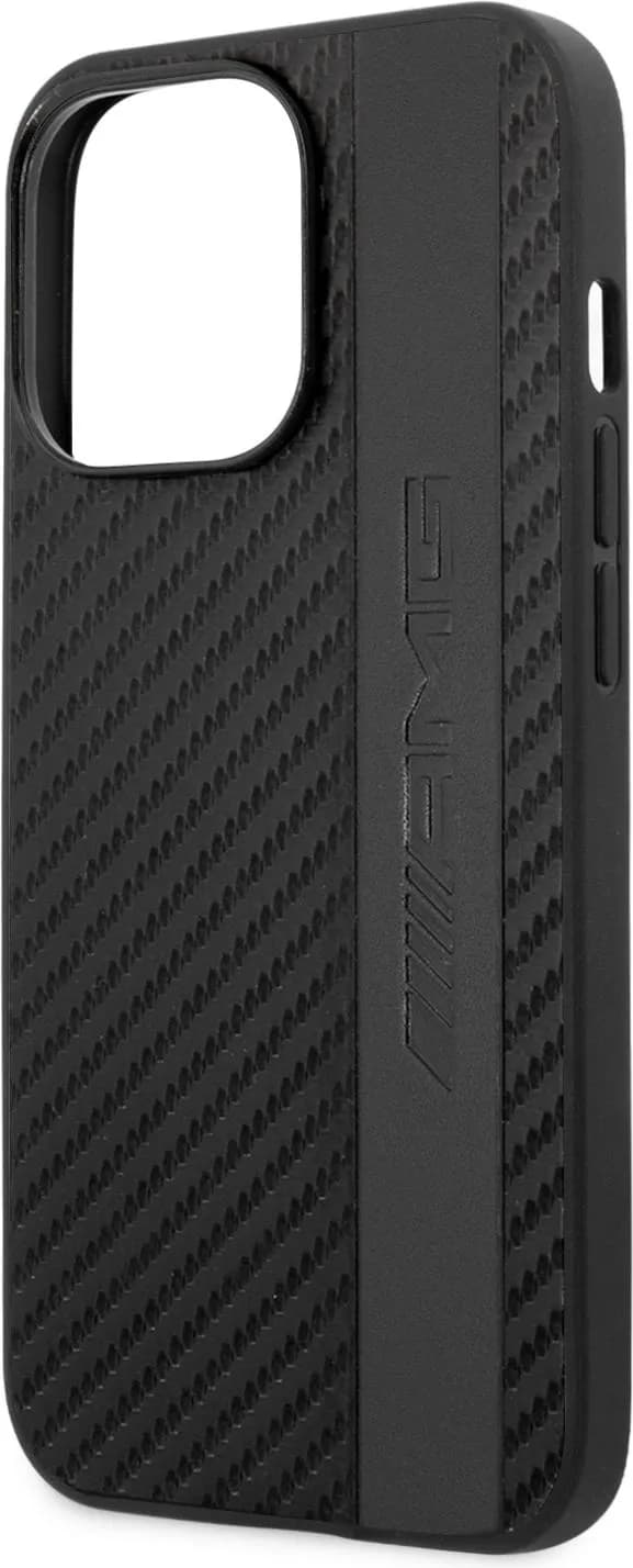 AMG PC/TPU Case With PU Carbon Effect Gray Leather Stripe And Hot Stamped Logo For iPhone 13 Pro (6.1") - Black