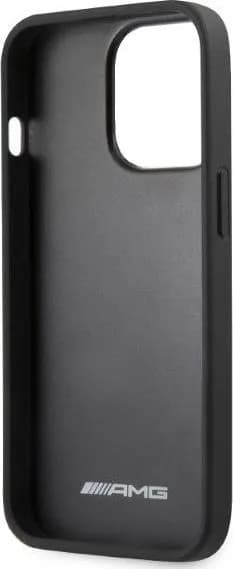 AMG Genuine Leather Case With Perforated Black Leather Curved Lines Hot Stamped With Logo For iPhone 13 Pro (6.1") - Black
