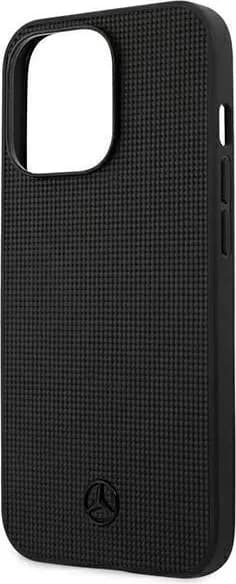 Mercedes Benz Genuine Leather Hard Case Meshed Effect Metal Black Star Logo For iPhone 13 Pro (6.1") - Black