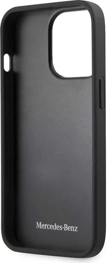 Mercedes Benz Genuine Leather Hard Case Meshed Effect Metal Black Star Logo For iPhone 13 Pro (6.1") - Black