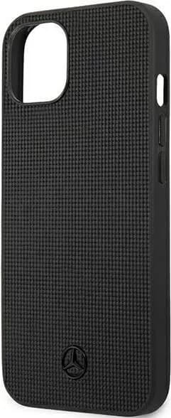 Mercedes Benz Genuine Leather Hard Case Meshed Effect Metal Black Star Logo For iPhone 13 (6.1") - Black